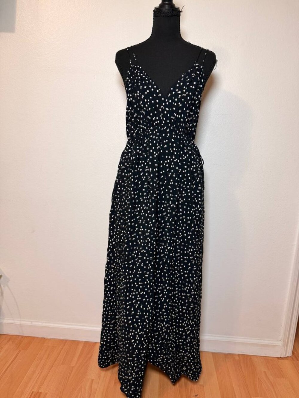 Maeve Anthropologie Black Polka Dot Wide Leg Jumpsuit Strappy French Girl US 4